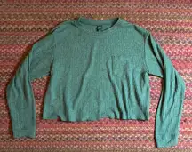 GREEN WAFFLE KNIT LONG SLEEVE BASIC TEE