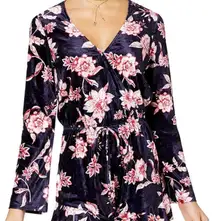 BeBop Velvet Floral Long Sleeve Velvet Romper Navy Pink M