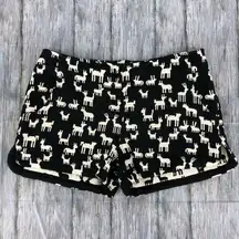 Mango Casual Cotton Llama Print Black and White Lined Shorts