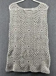 Womens Handmade Crochet Sleeveless Tunic Top Greige Boho Festival Summer