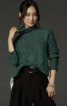 Anthropologie Cable Knit Sweater Womens L Green Layered Mixed Media