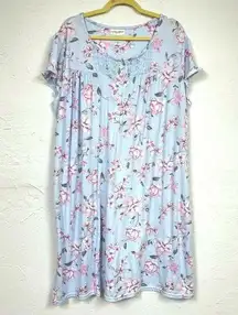 Laura Ashley Blue Floral Sleep Shirt Dress Nightgown Womens L Pajamas Comfort
