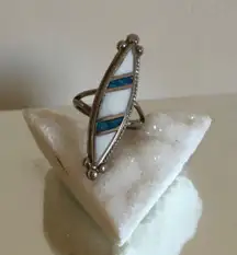 Vintage Turquoise Stone Blue White Colorblock Diamond Shaped Statement Ring