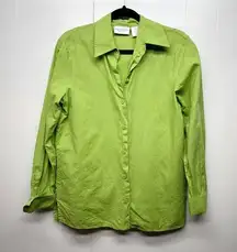 Worthington Vintage Line Cotton Lime Green Button Front Womens Shirt Size Small