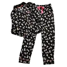 Juicy Couture Dog Print Pajama PJ Set Button Down Elastic Drawstring Waist XL