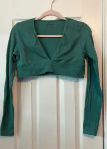 Garage Teal Ribbed Cropped Long Sleeve Going Out Top