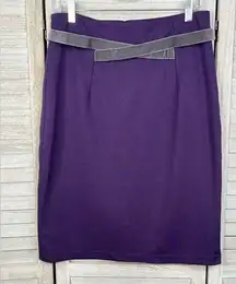 ANTHROPOLOGIE (Girls From Savoy) Pencil Skirt Purple w Gray Velvet Waist Sash-6