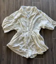 Mable Linen Blend Collared Button Up Short Romper White Size L