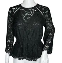 EXPRESS  Shirt Women Small Black Sheer Lace Peplum Blouse Party Cocktail Festival