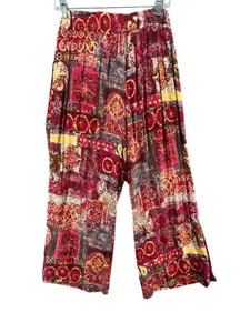 Vintage Christina Fairbanks Pants Women L Red Multi Abstract Wide Leg Boho Retro