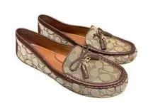 COACH Women’s Moira Loafer in Signature Jacquard Khaki/ Saddle Brown Size 10