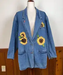 Adorable Vintage 90s Baccini Embroidery Denim Blazer!