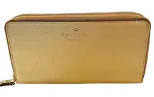 Kate Spade NY‎ Gold Leather Zip Around Wallet Clutch Wristlet Multi Card Holder