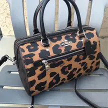 Coach  Signature Canvas Rowan Satchel With Leopard Print