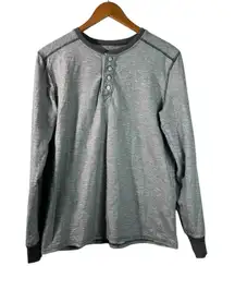 Warm Winter Outdoor Layering Cozy Heather Gray Cotton Long Sleeve Henley Shirt M