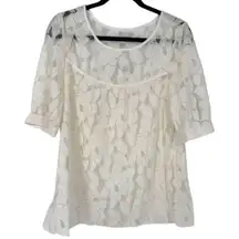 NWT Gap Womens Sheer Floral Lace Short Sleeve Blouse Top Ivory Sz Large Femini e