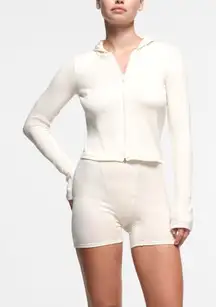 Skims Cotton Rib Zip Up Hoodie