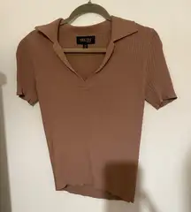 Truth Ribbed Short Sleeve Collared Top