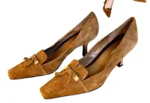 VINTAGE 90'S Y2K ETIENNE‎ AIGNER BROWN SUEDE BOW KITTEN HEELS PUMPS 9.5