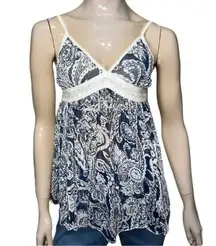 E-KLAH Women’s S Blue White Printed Babydoll Spaghetti Strap Camisole Tank Top