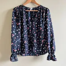 Joie Women's Bolona Blouse Long Sleeve Printed Navy‎ Button Front Top Size M