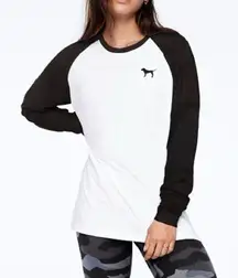 Victorias Secret Pink Logo Mesh Sleeve Colorblock Baseball Tee White Black Large