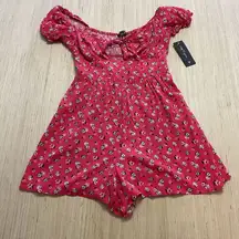 City Triangles Short Sleeve Smocked Red Floral Front Tie Romper Small New