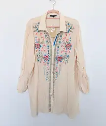 Andree by Unit Womens Shirt Size 2X Beige Embroidered Boho Cottage Prairie‎ Folk