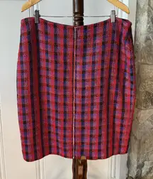 Vintage Woven Silk Tweed Plaid Pencil Skirt