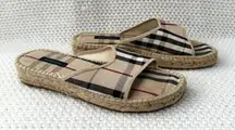 Burberry Classic Nova Check Plaid Fabric Espadrille Slide Flatform Sandals 39