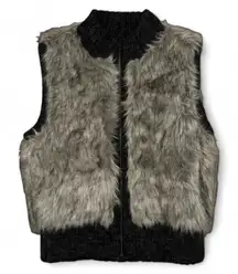 LOFT Faux Fur Vest Black Knit‎ Trim Sleeveless Winter Casual XS/S