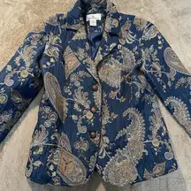 Vintage Erin London Blazer Womens M Blue Paisley Lined Quilted Tapestry Jacket