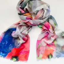 Echo Watercolor Floral Scarf Shawl Wrap Made in India Poppy Feminine Romantic