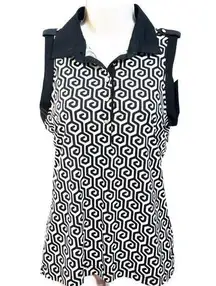 Sport Haley Women’s Short Sleeve Collared Tank Top Black White Medium Pullover