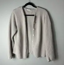 Orvis Women’s Size Large Ecru Chenille  Button Up Cardigan Long Sleeve