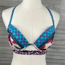 SHADE & SHORE Bikini Top Boho Style Blue/Pink Multi-34D