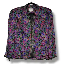 Vintage Adrianna Pappell 100% SIlk Jacket Paisley Pattern Jewel Tones Size 10