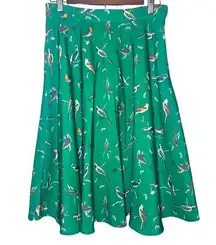 Modcloth  Womens Skirt Sz M Green Bird Print Circle Midi Skirt Casual Cottagecore