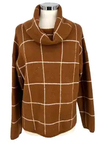 Lumière Windowpane Cowl Neck Sweater Brown Size Medium