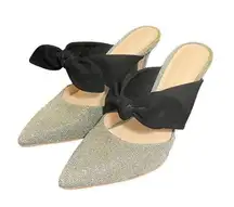 Loeffler Randall Flora Suede and Glitter Bow Mule Heels Size 8.5 B