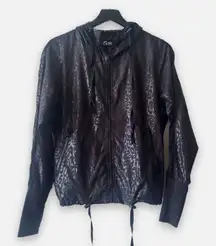 Zyia Active Black Leopard Windbreaker Jacket Small Zip-Up Hooded