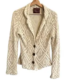 525 America Womens Cream Crochet Blazer Size S Boho Coastal Grandma Festival