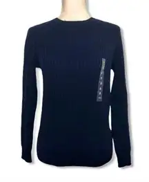 NWOT Navy Blue Cable Knit Crewneck Sweater Top New