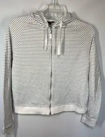 -2. TOPSHOP Women's Long Sleeve Striped Zip-Up Hoodie White Black Size Medium
