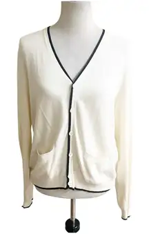 Polo Sport Ralph Lauren Nautical Preppy Cardigan Cream With Navy Piping Large