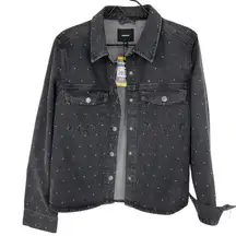 EXPRESS‎ Black Studded Denim Trucker Jacket Women's Size Medium Rhinestones