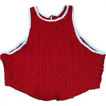NWT Free People Maci Textured Red White Open Back Lace Up Festival‎ Tank Top XS