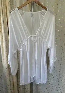 Raviva Women's Bohemian Macrame Crochet Detail Swim Cover Up Tunic Dress M