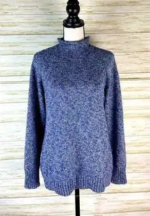 L.L Bean Blue Marled Chunky Cotton Knit Turtleneck Sweater