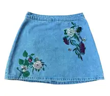 HM Divided Denim Embroidered Floral Mini Skirt Floral y2k Size 6 Zippered